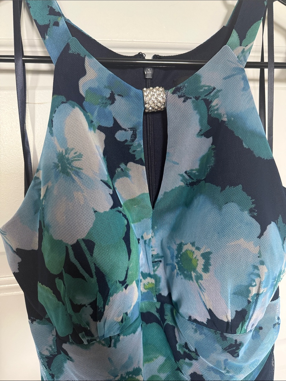 NWT Betsy & Adam Navy & Light Blue Floral Halter Maxi Dress - Picture 8 of 10